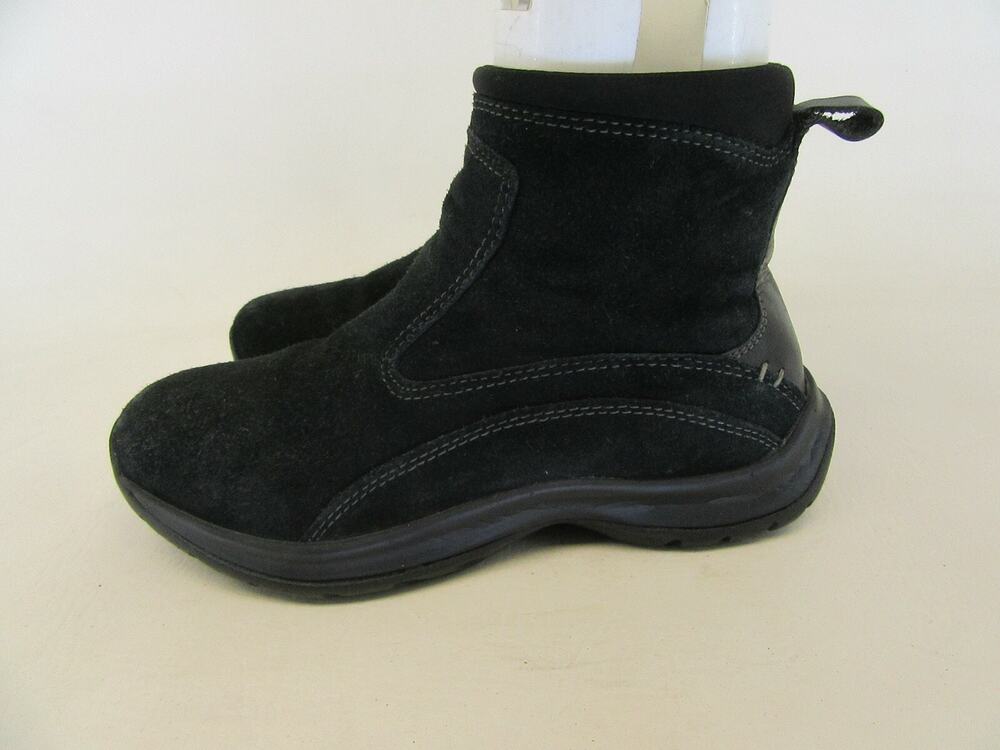 Lands End Womens Size 6 B Black Suede Zip Ankle Fashion Boots Bootie